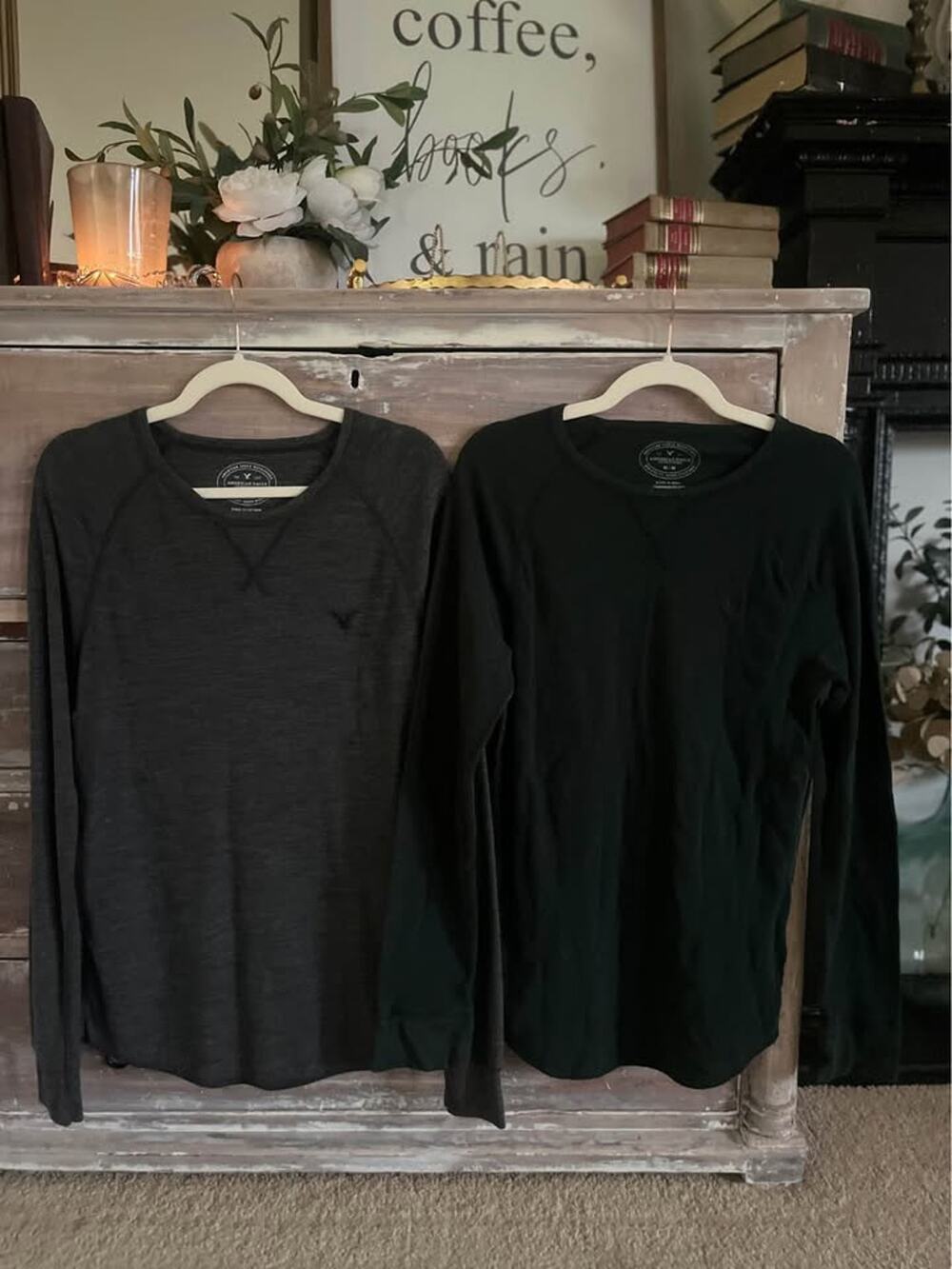 Vintage Y2K American Eagle Long Sleeve Henley Thermal Shirt Waffle Medium Grunge